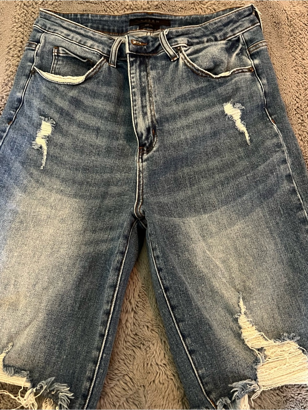 Risen Distressed Denim Shorts - Women's Blue - Picture 6 of 7